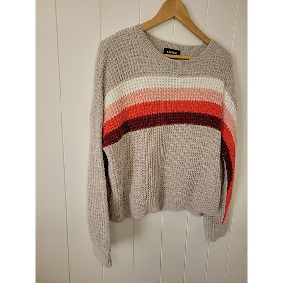 Express Sweater Womens Size Small Y2k Striped Beige Orange Knit - Picture 2 of 8